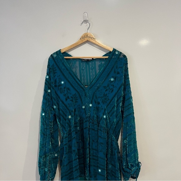 For Love & Lemons J'adore Velvet Long Sleeve Mini Dress in Emerald - Picture 7 of 12